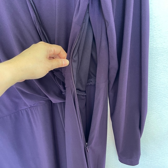 Eliza J Royal Collection Long Sleeve V Neck Mini Dress Stretch Purple - Picture 8 of 13